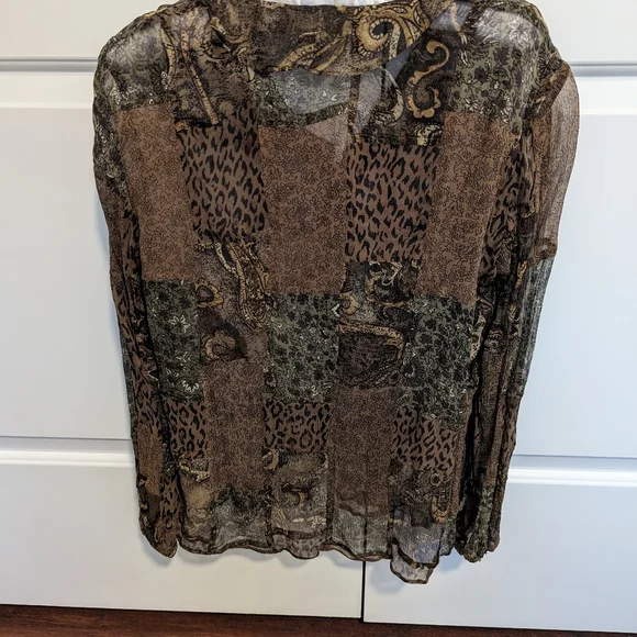 Chico's 100% Silk Sheer Long Sleeve Ruffled Blouse, Size 1/Med NWOT - Picture 2 of 8